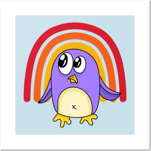 Funny Purple Penguin Rainbow Posters and Art